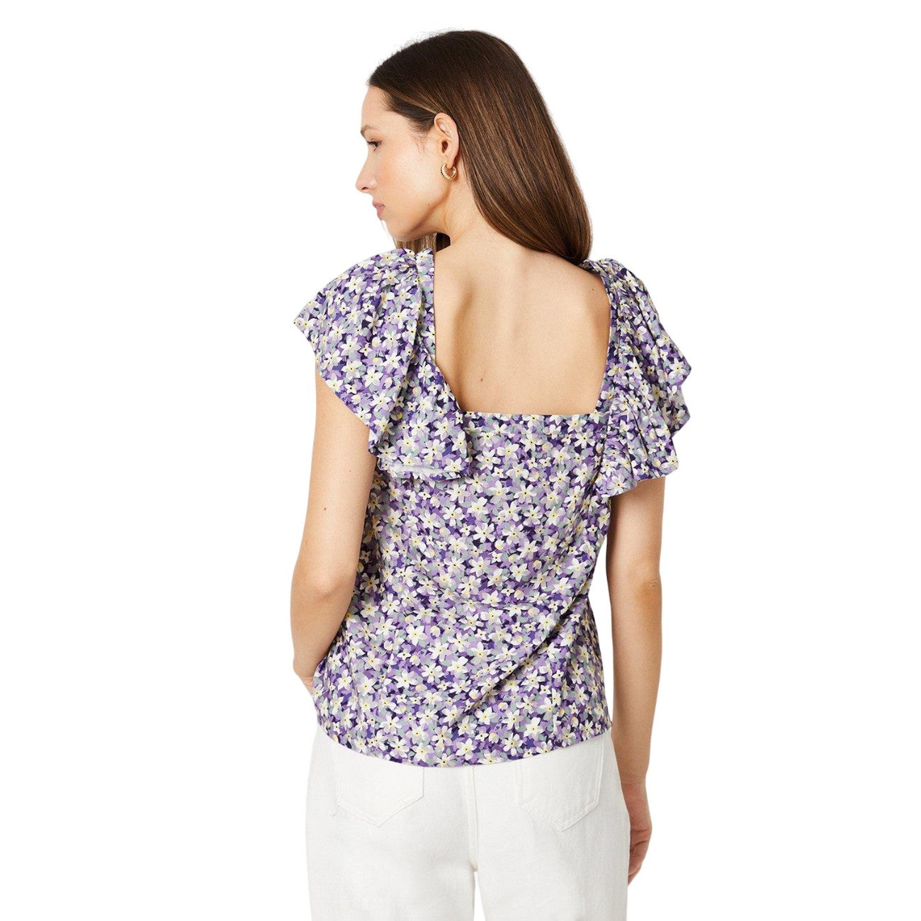 Purple - Back - Dorothy Perkins Womens-Ladies Floral Sweetheart Frill Blouse