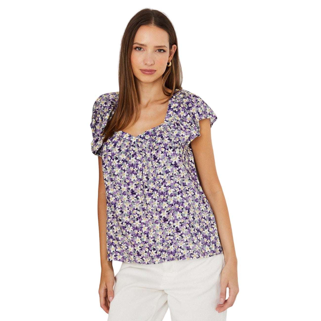Purple - Side - Dorothy Perkins Womens-Ladies Floral Sweetheart Frill Blouse
