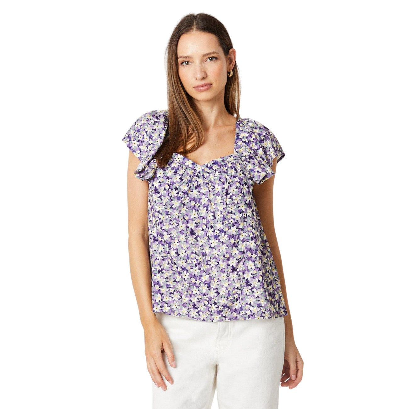 Purple - Front - Dorothy Perkins Womens-Ladies Floral Sweetheart Frill Blouse