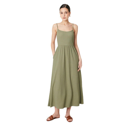 Khaki Green - Front - Dorothy Perkins Womens-Ladies Strappy Midi Smock Dress