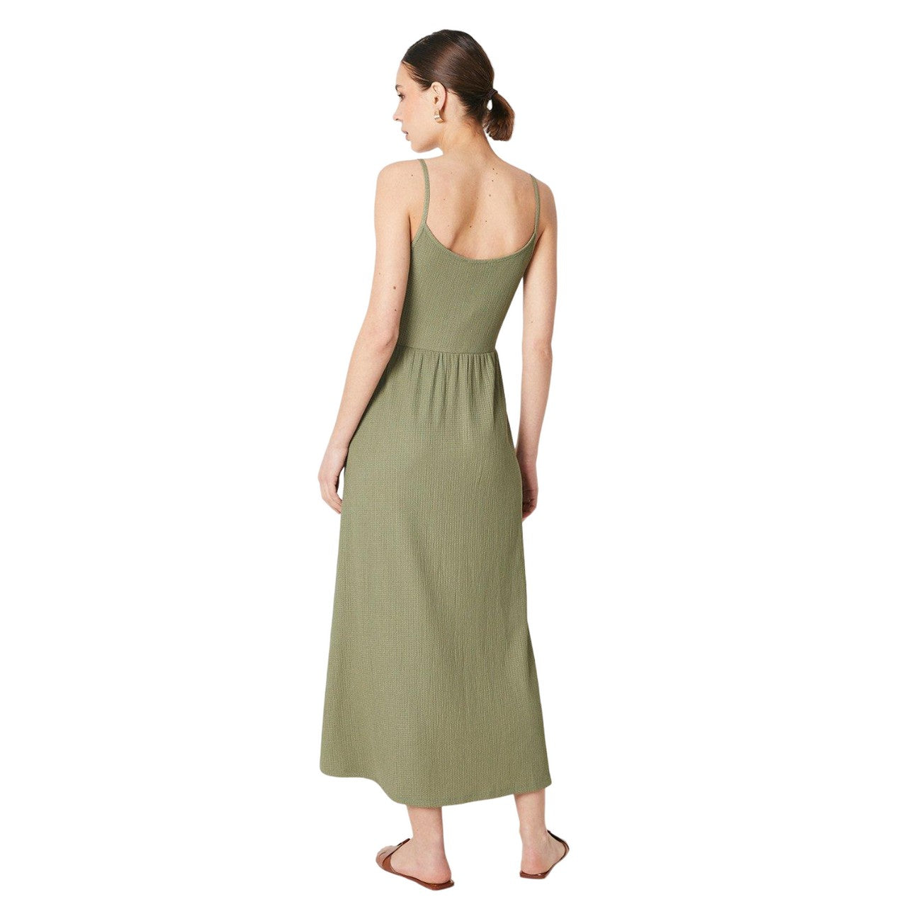 Khaki Green - Back - Dorothy Perkins Womens-Ladies Strappy Midi Smock Dress