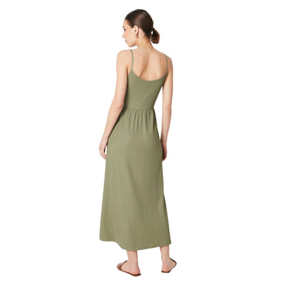 Khaki Green - Back - Dorothy Perkins Womens-Ladies Strappy Midi Smock Dress