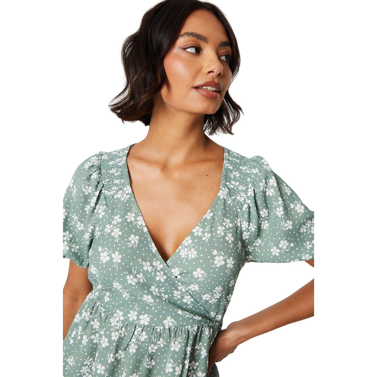 Sage - Side - Dorothy Perkins Womens-Ladies Ditsy Print Wrap Top
