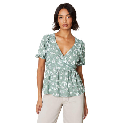 Sage - Front - Dorothy Perkins Womens-Ladies Ditsy Print Wrap Top