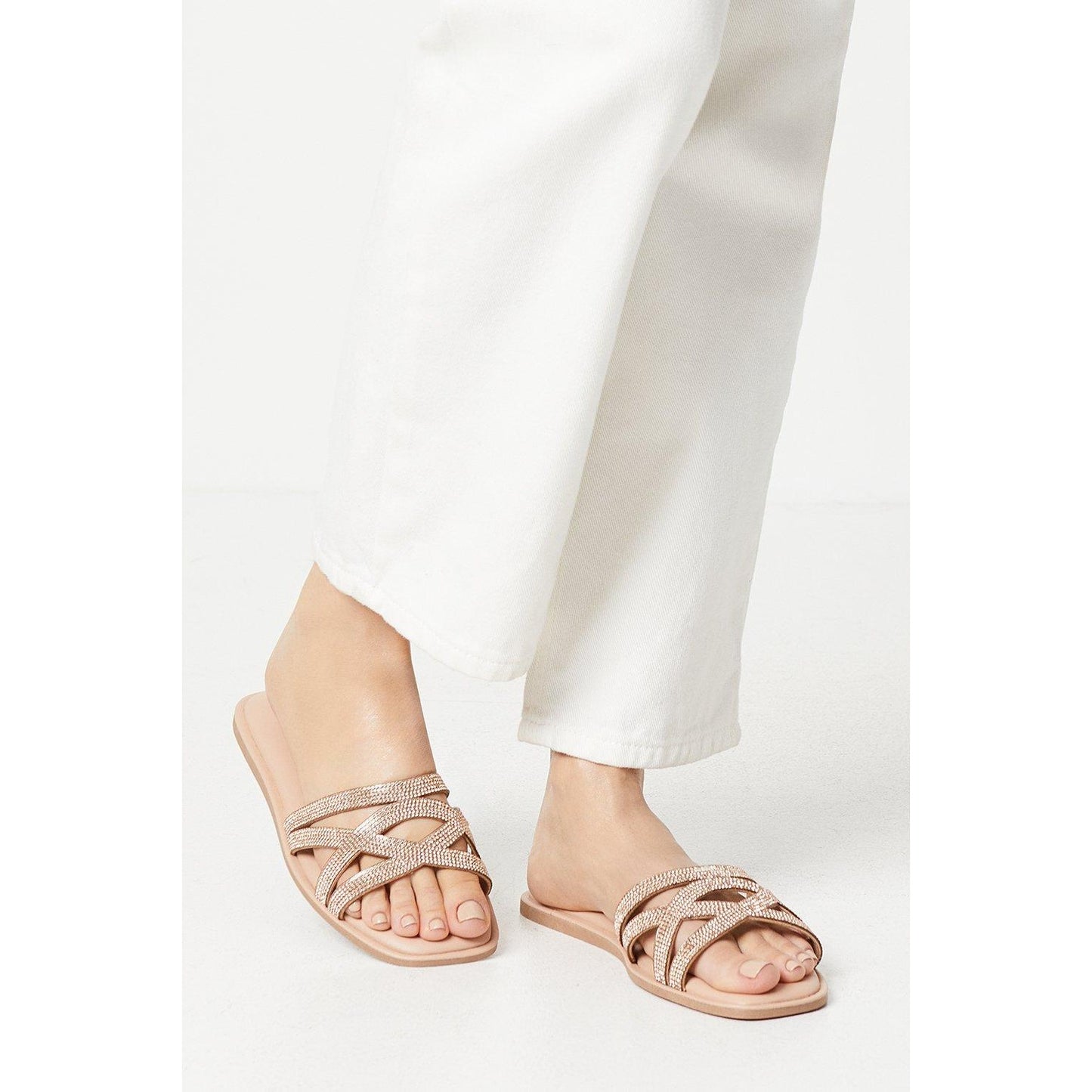Blush - Front - Dorothy Perkins Womens-Ladies Frances Embellished Wide Sandals