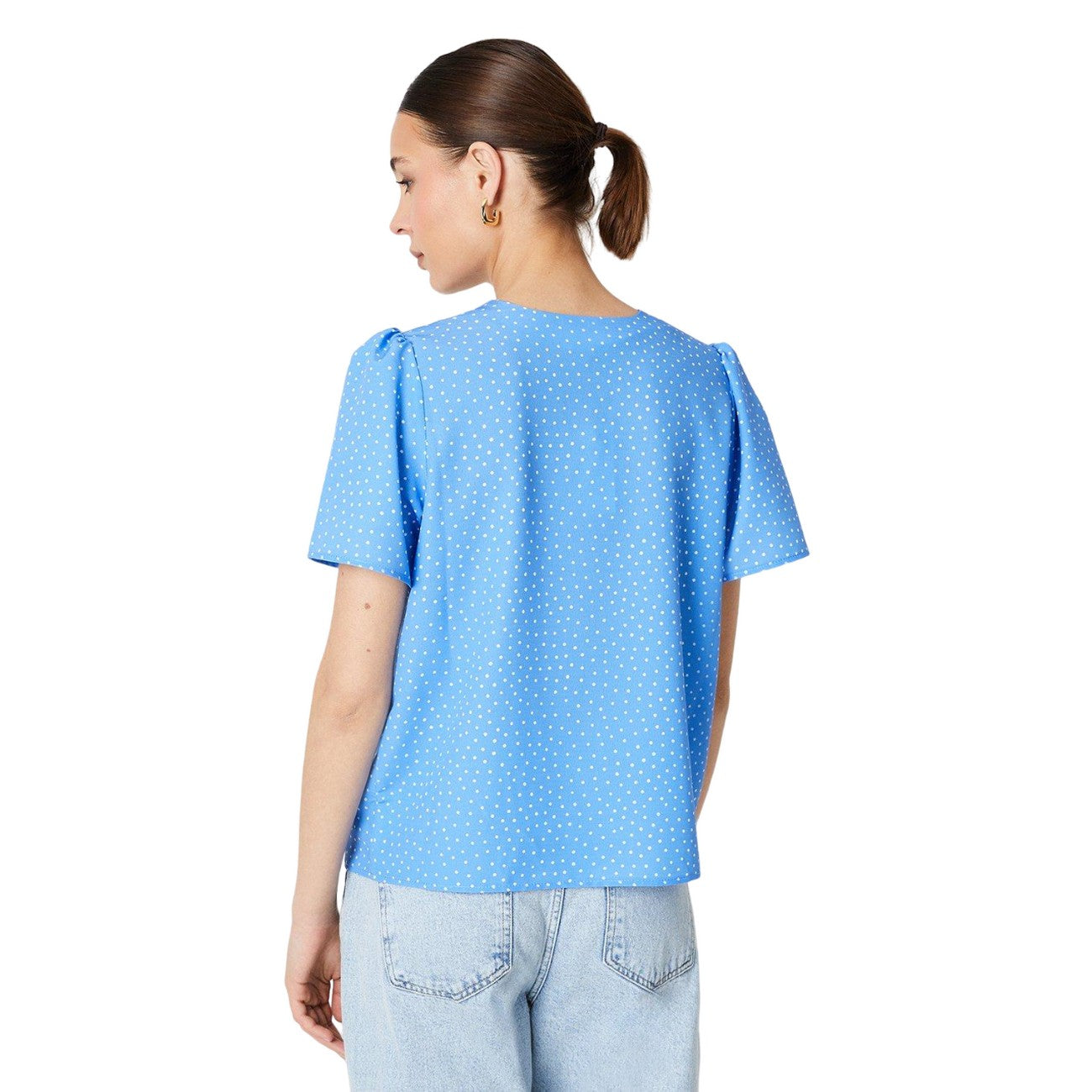 Blue - Back - Dorothy Perkins Womens-Ladies Spotted Gathered Shoulder Top
