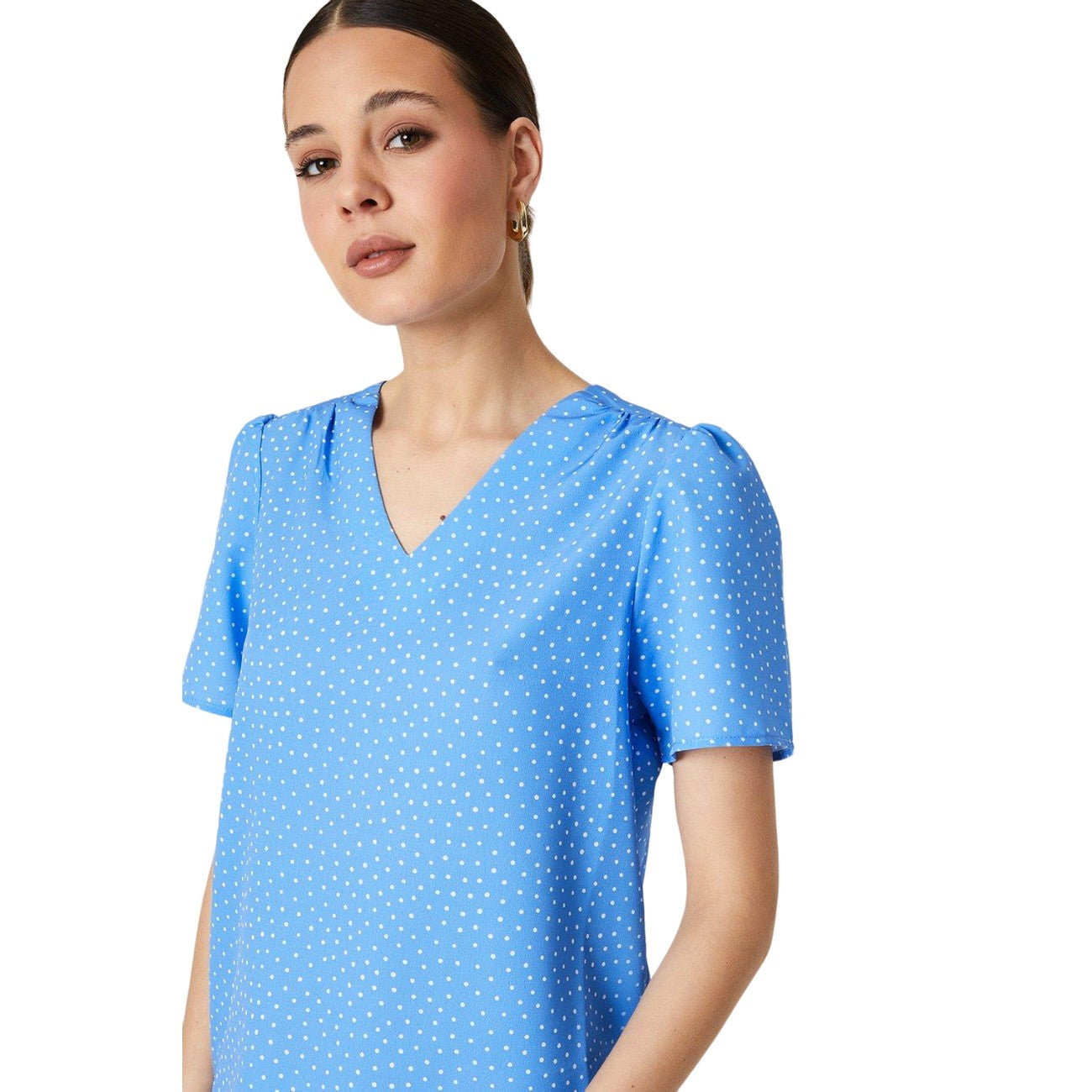 Blue - Side - Dorothy Perkins Womens-Ladies Spotted Gathered Shoulder Top