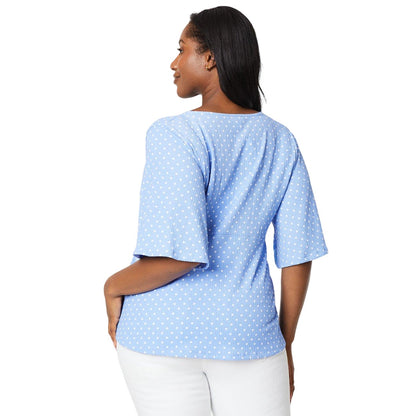 Blue - Back - Dorothy Perkins Womens-Ladies Spotted V Neck Curved Angel Sleeve Top
