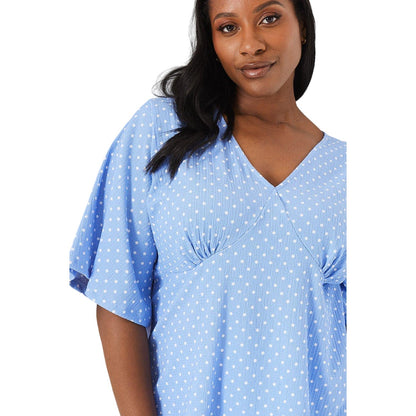 Blue - Side - Dorothy Perkins Womens-Ladies Spotted V Neck Curved Angel Sleeve Top