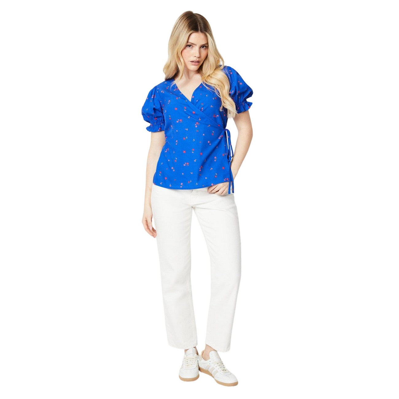 Blue - Side - Dorothy Perkins Womens-Ladies Side Tie Puff Sleeve Top