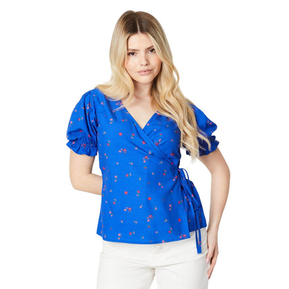 Blue - Front - Dorothy Perkins Womens-Ladies Side Tie Puff Sleeve Top