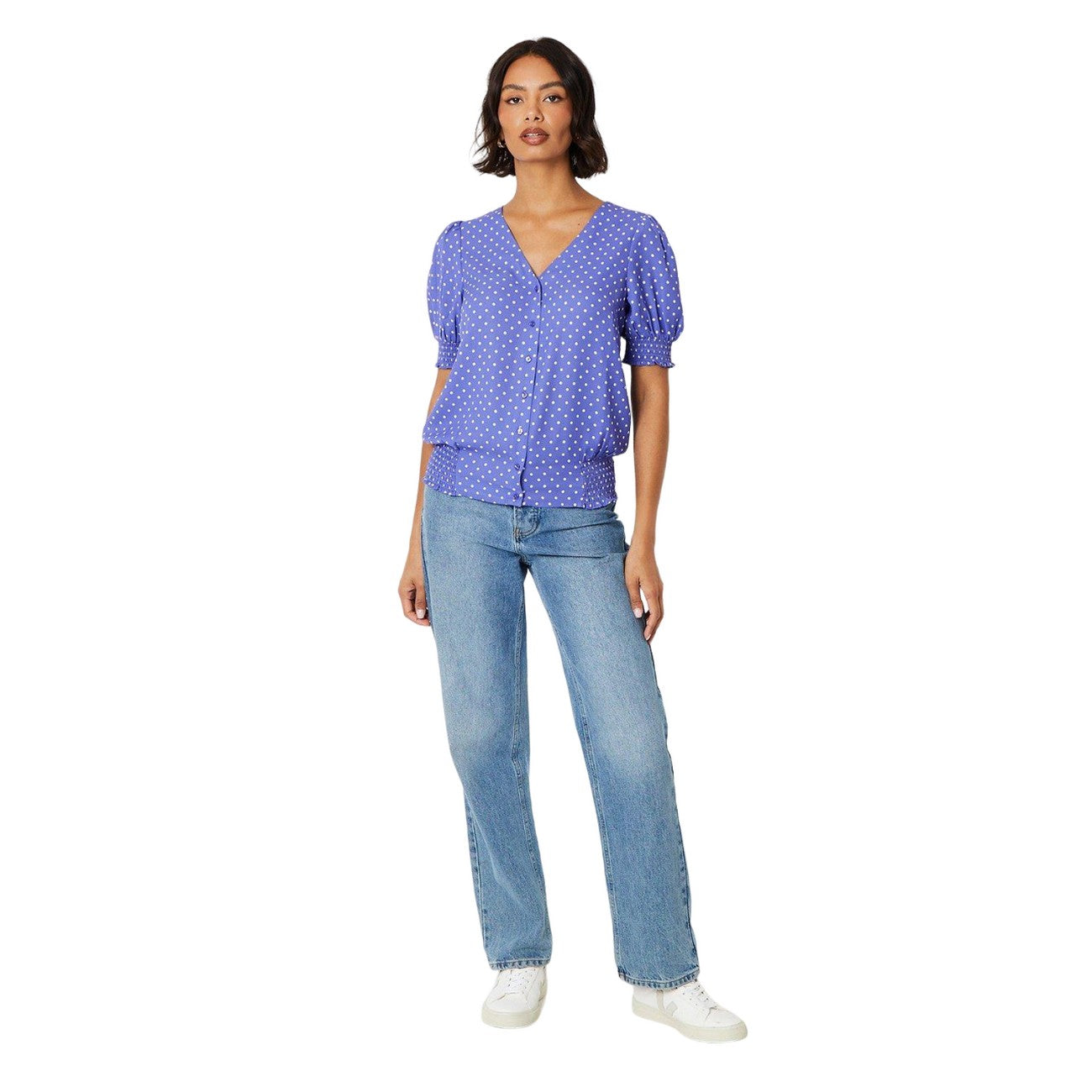 Blue - Lifestyle - Dorothy Perkins Womens-Ladies Spotted Button Through Puff Sleeve Top