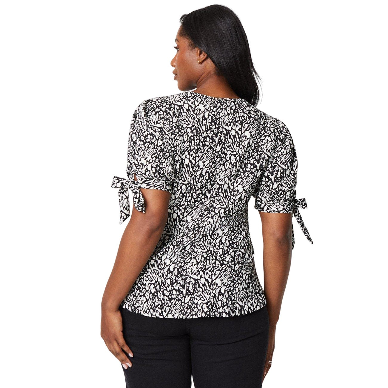 Monochrome - Back - Dorothy Perkins Womens-Ladies Abstract Tie Sleeves Top