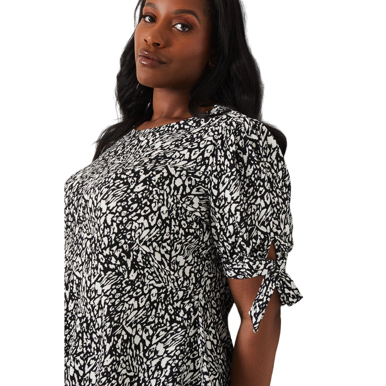 Monochrome - Side - Dorothy Perkins Womens-Ladies Abstract Tie Sleeves Top