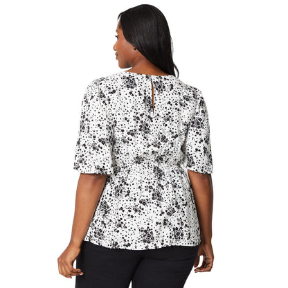 Monochrome - Back - Dorothy Perkins Womens-Ladies Ditsy Print Angel Sleeve Top