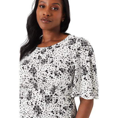 Monochrome - Side - Dorothy Perkins Womens-Ladies Ditsy Print Angel Sleeve Top