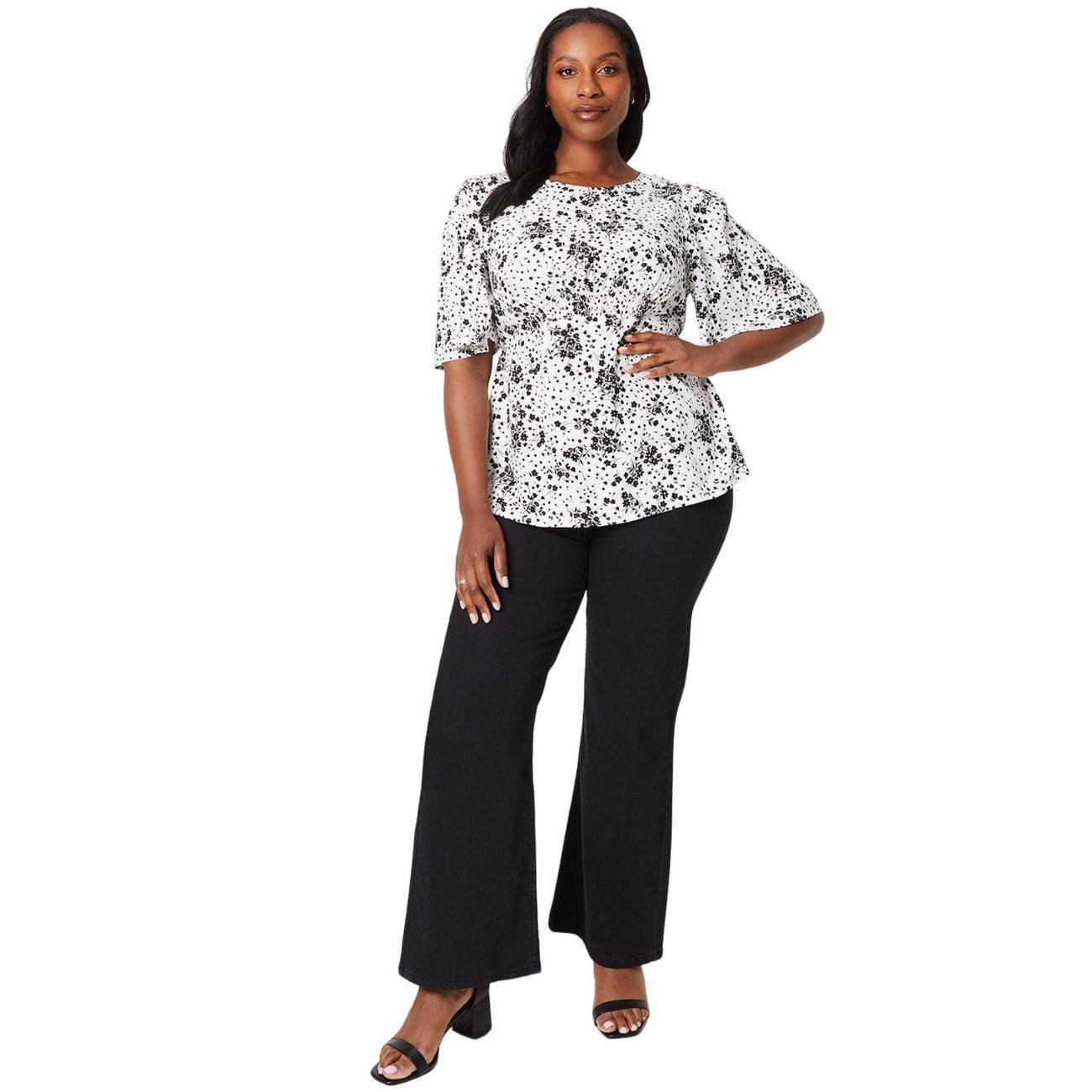 Monochrome - Lifestyle - Dorothy Perkins Womens-Ladies Ditsy Print Angel Sleeve Top