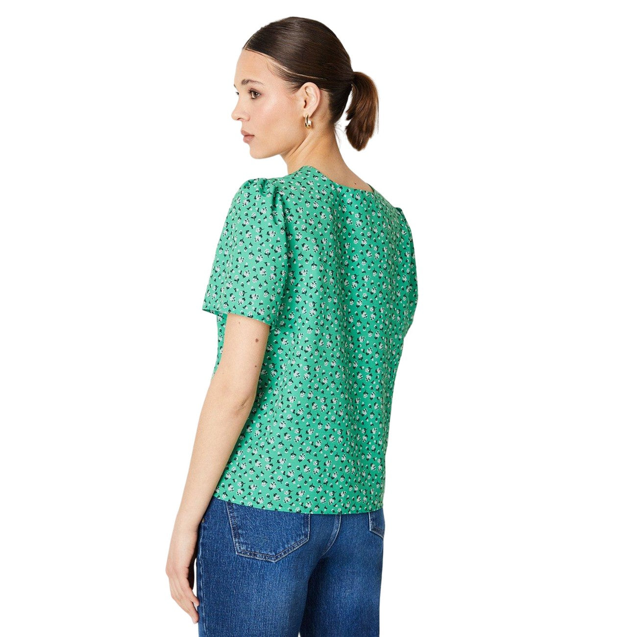 Green - Back - Dorothy Perkins Womens-Ladies Abstract Gathered Top