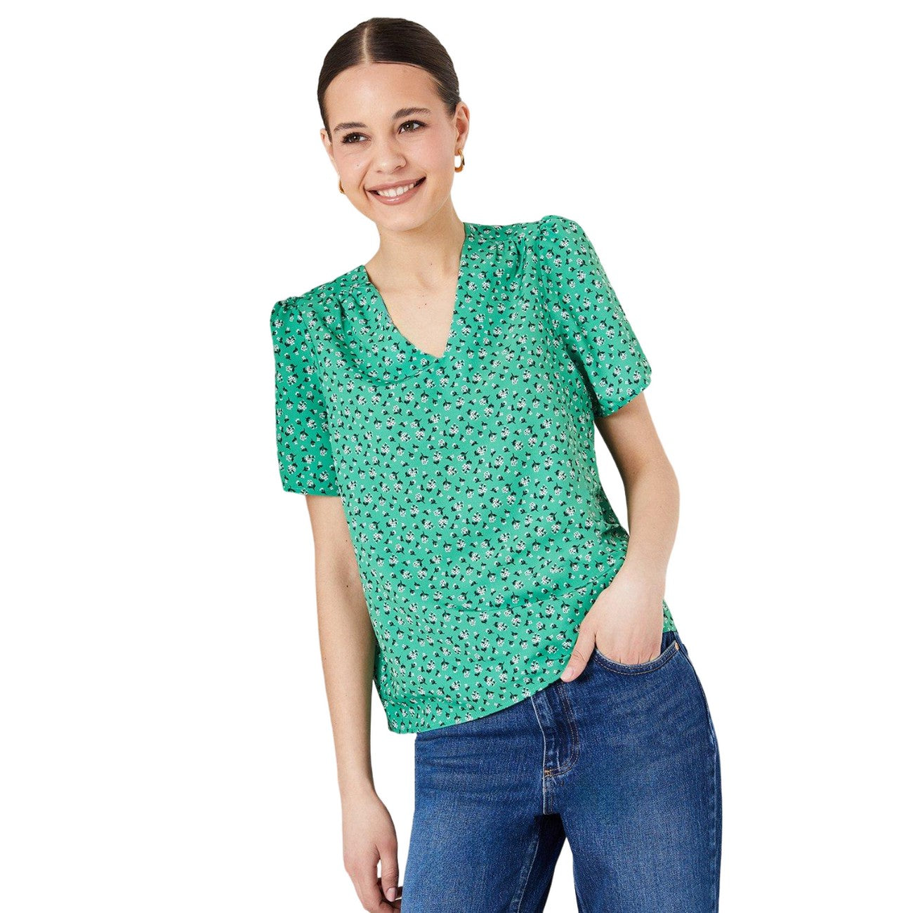 Green - Side - Dorothy Perkins Womens-Ladies Abstract Gathered Top