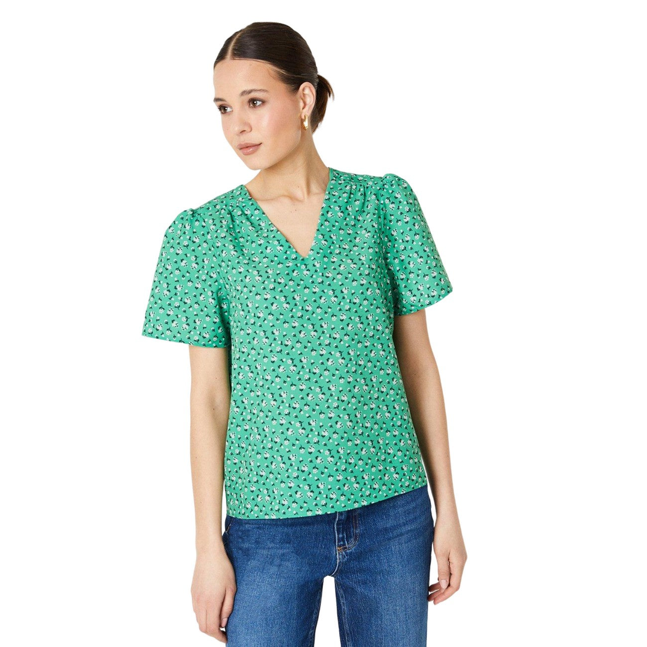 Green - Front - Dorothy Perkins Womens-Ladies Abstract Gathered Top