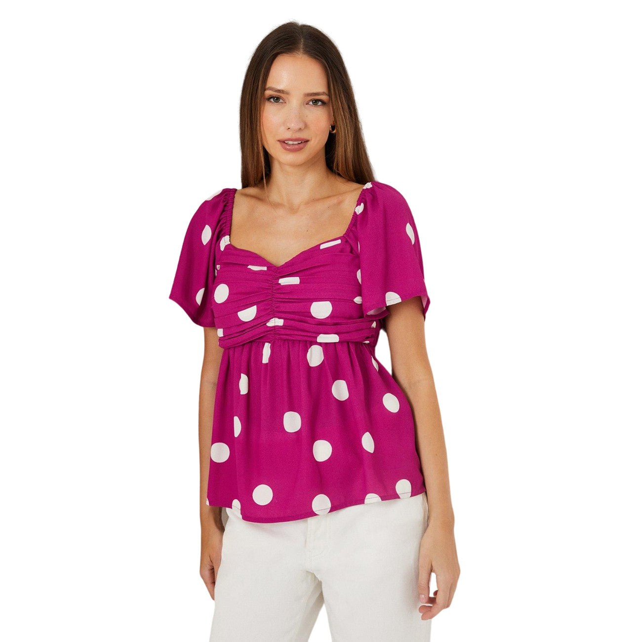 Purple - Side - Dorothy Perkins Womens-Ladies Spotted Pintuck Blouse