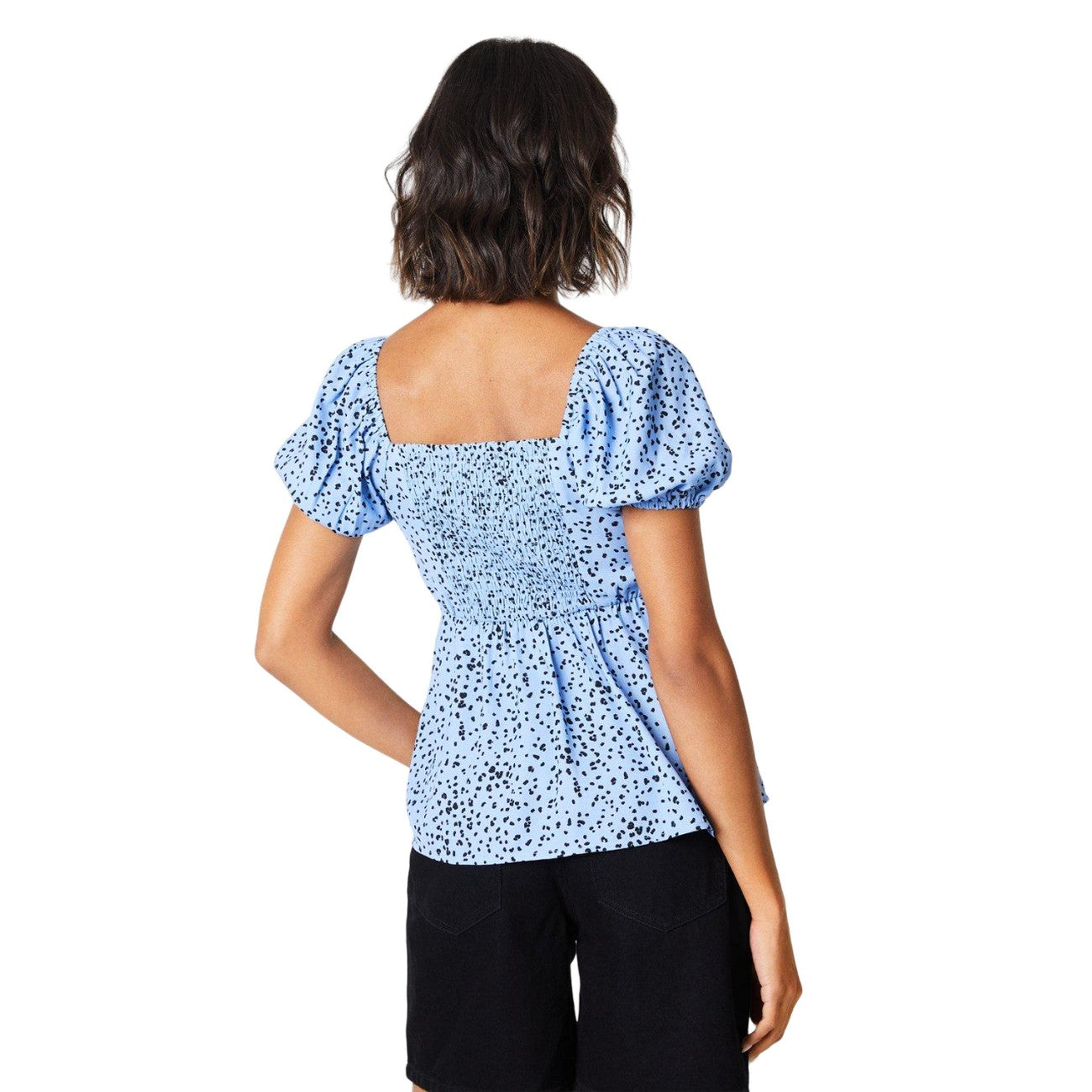 Blue - Back - Dorothy Perkins Womens-Ladies Abstract Puff Sleeve Blouse