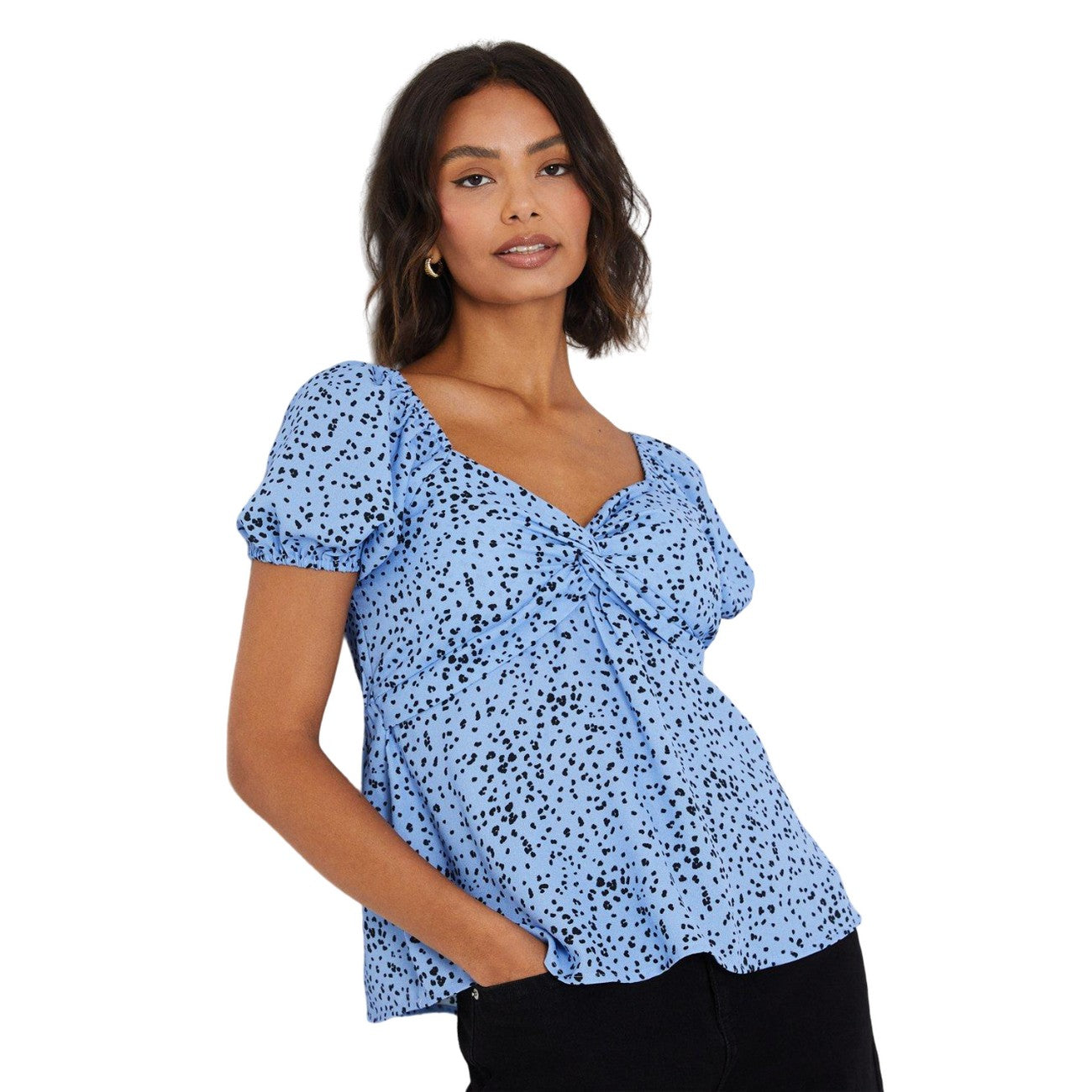 Blue - Side - Dorothy Perkins Womens-Ladies Abstract Puff Sleeve Blouse