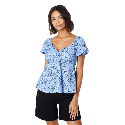 Blue - Front - Dorothy Perkins Womens-Ladies Abstract Puff Sleeve Blouse