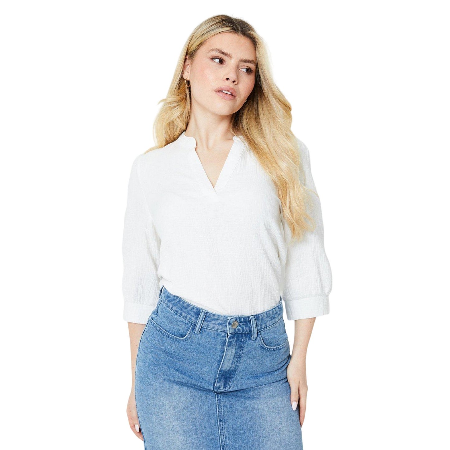 White - Front - Dorothy Perkins Womens-Ladies Textured Collarless Top