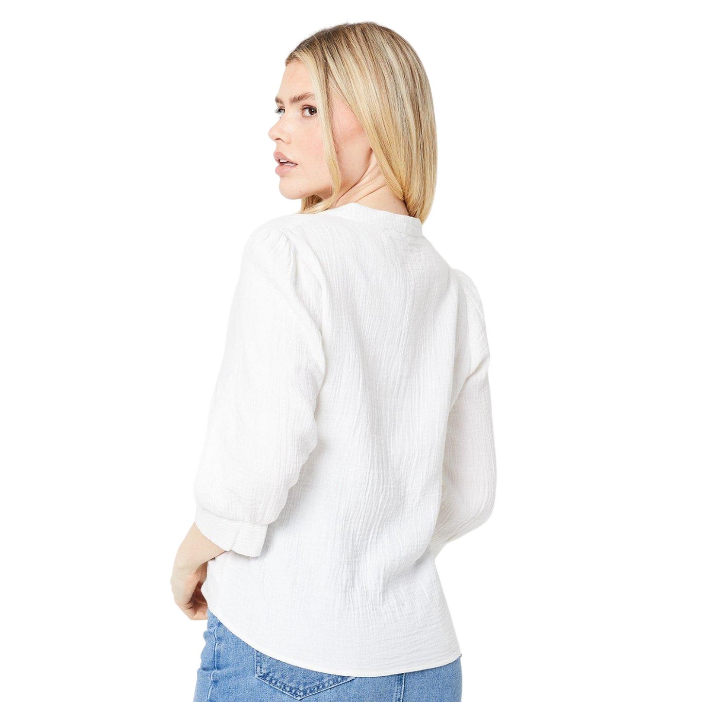 White - Back - Dorothy Perkins Womens-Ladies Textured Collarless Top