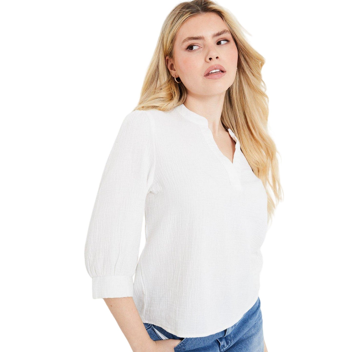 White - Side - Dorothy Perkins Womens-Ladies Textured Collarless Top