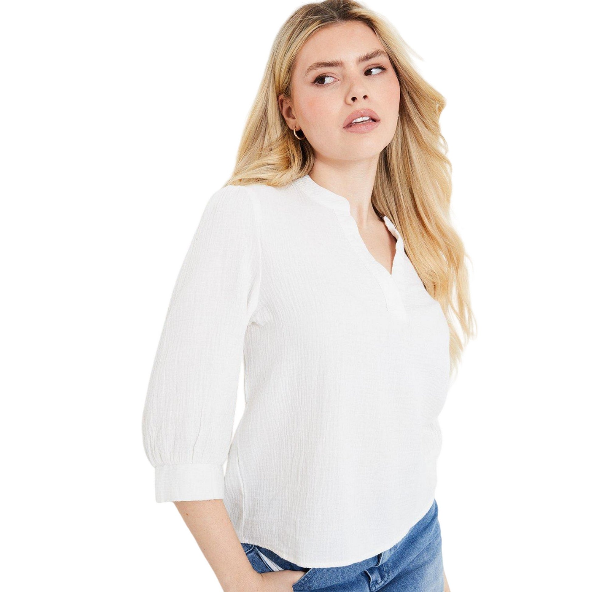 White - Side - Dorothy Perkins Womens-Ladies Textured Collarless Top