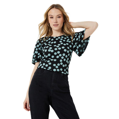 Black-Blue - Side - Dorothy Perkins Womens-Ladies Spotted Angel Sleeve Top