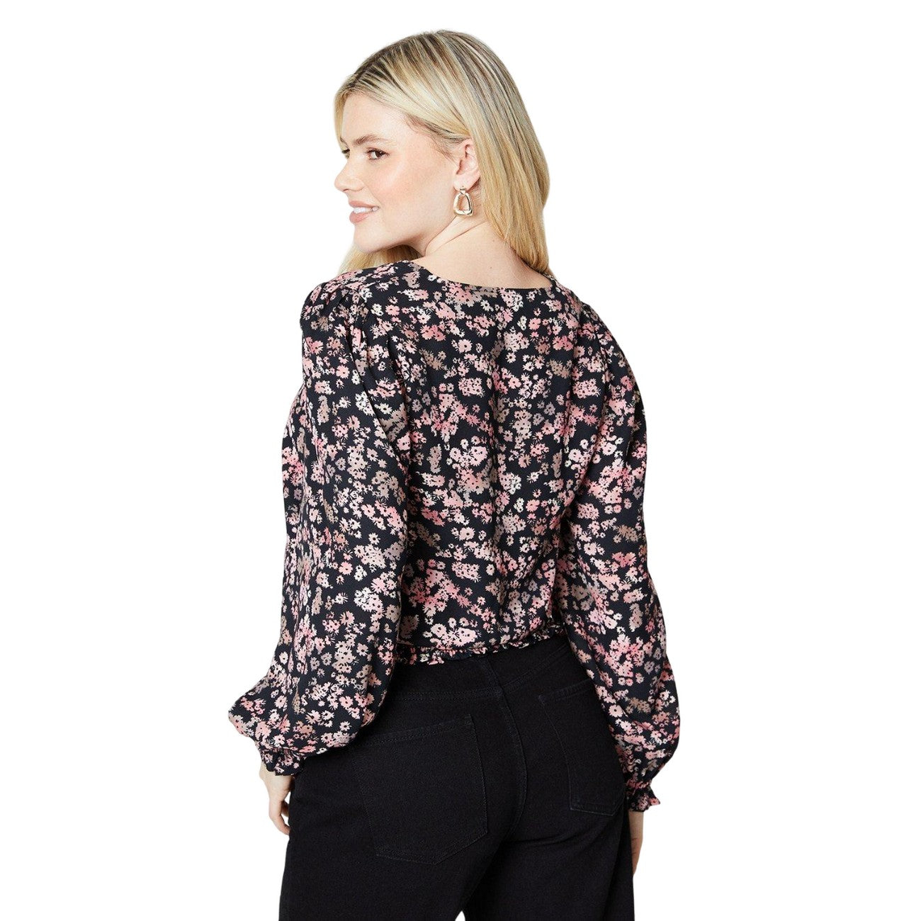 Black - Back - Dorothy Perkins Womens-Ladies Floral Shirred Hem Top