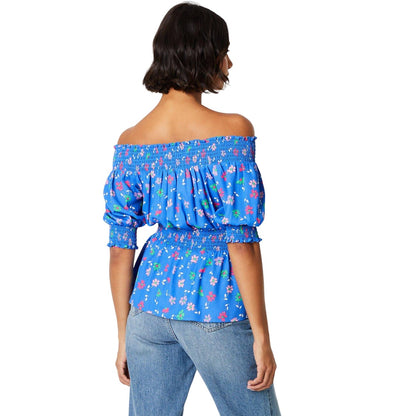 Blue - Back - Dorothy Perkins Womens-Ladies Ditsy Print Shirred Bardot Top