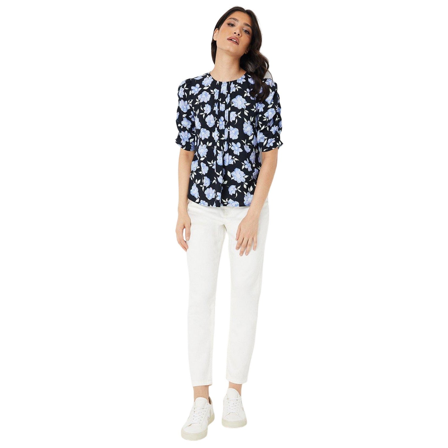 Black - Side - Dorothy Perkins Womens-Ladies Floral Puff Sleeve Ruched Blouse