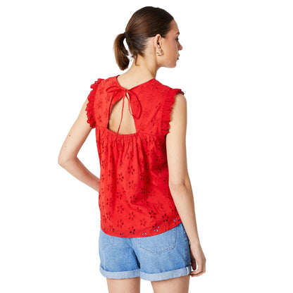 Red - Front - Dorothy Perkins Womens-Ladies Frill Broderie Sleeve Top