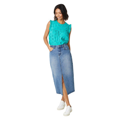 Green - Front - Dorothy Perkins Womens-Ladies Frill Broderie Sleeve Top