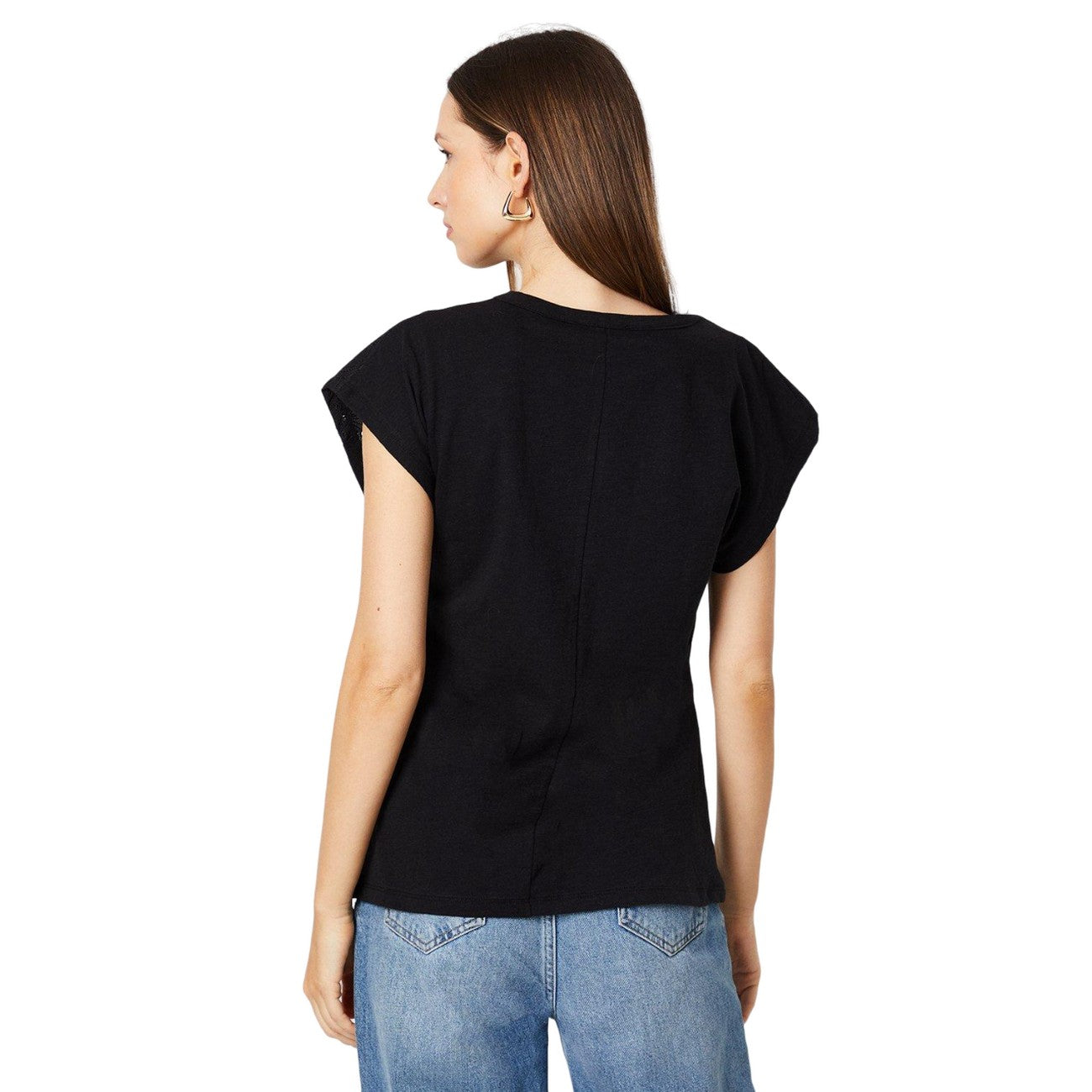 Black - Back - Dorothy Perkins Womens-Ladies Yoke Detail Broderie Sleeve Top