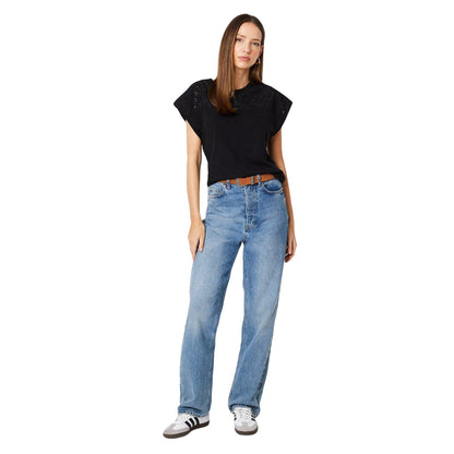 Black - Side - Dorothy Perkins Womens-Ladies Yoke Detail Broderie Sleeve Top