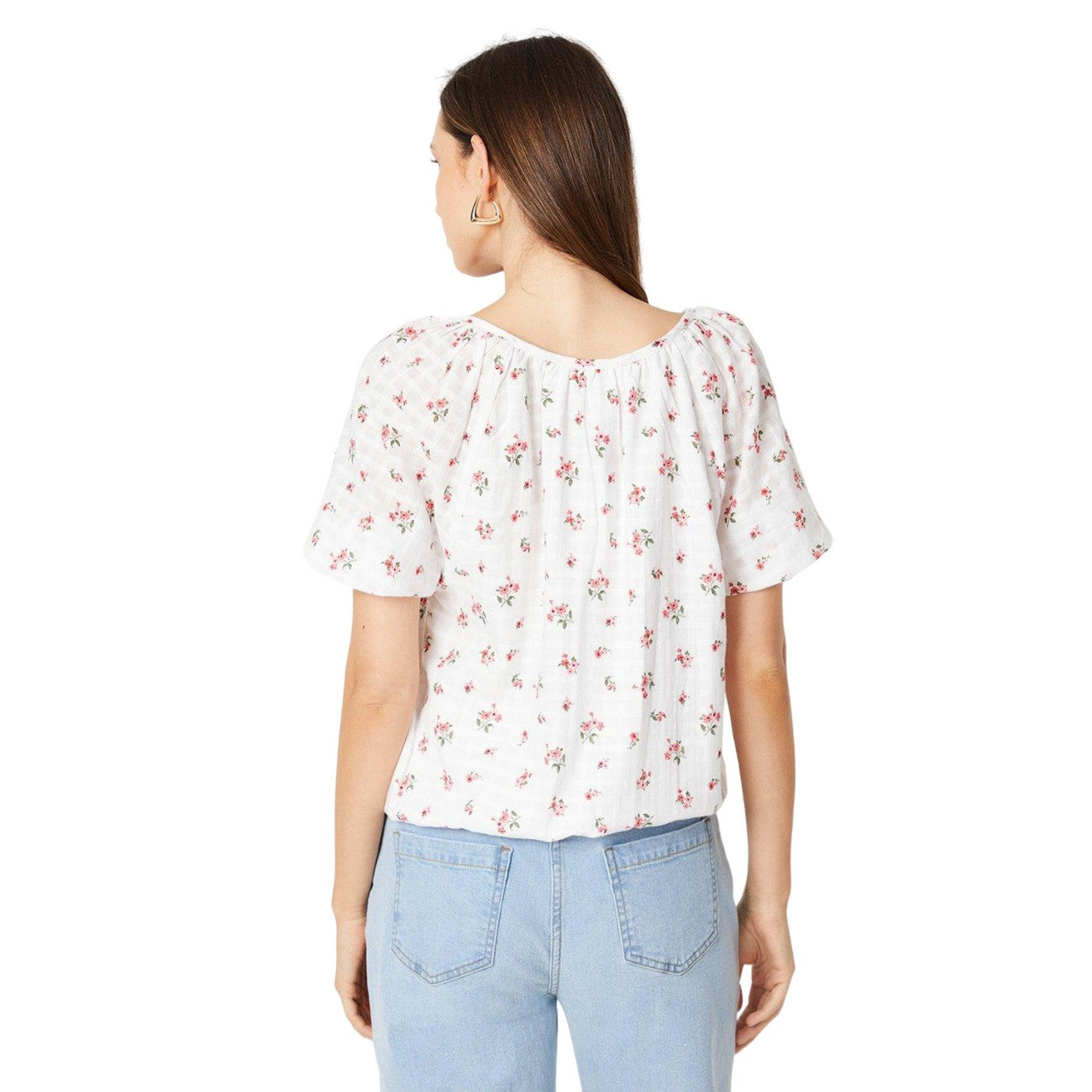 Red - Back - Dorothy Perkins Womens-Ladies Floral Seersucker Shirred Hem Blouse