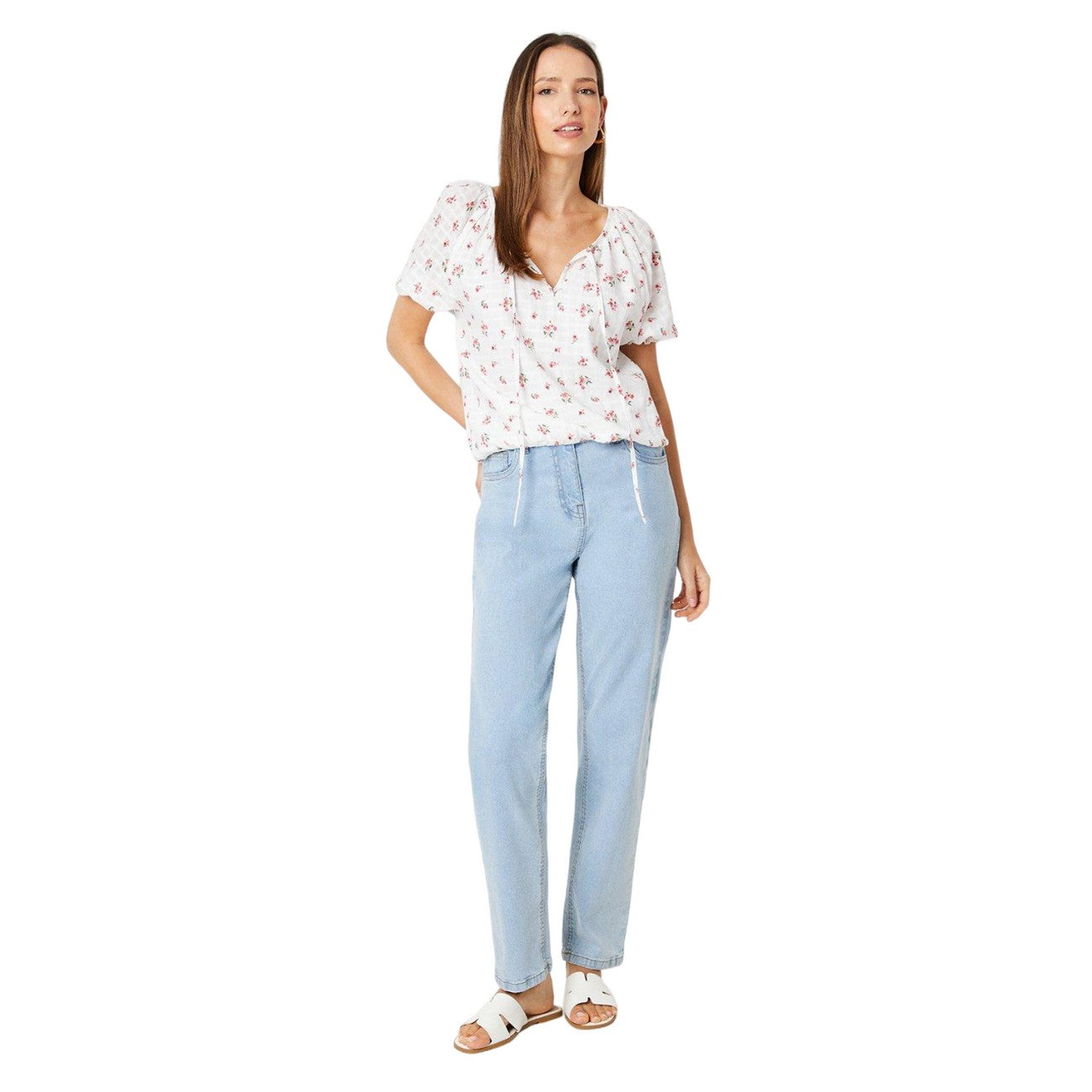 Red - Side - Dorothy Perkins Womens-Ladies Floral Seersucker Shirred Hem Blouse