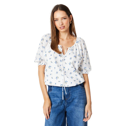Blue - Front - Dorothy Perkins Womens-Ladies Floral Seersucker Shirred Hem Blouse