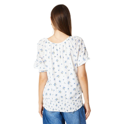 Blue - Back - Dorothy Perkins Womens-Ladies Floral Seersucker Shirred Hem Blouse