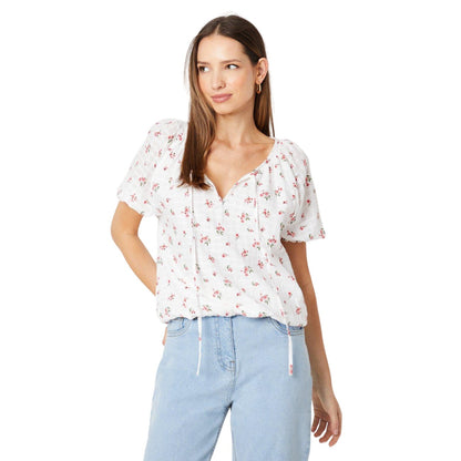 Red - Front - Dorothy Perkins Womens-Ladies Floral Seersucker Shirred Hem Blouse