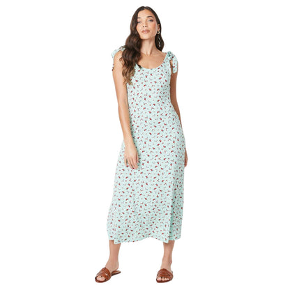 Mint - Front - Dorothy Perkins Womens-Ladies Ditsy Print Scoop Neck Petite Tie Sleeves Midi Skirt