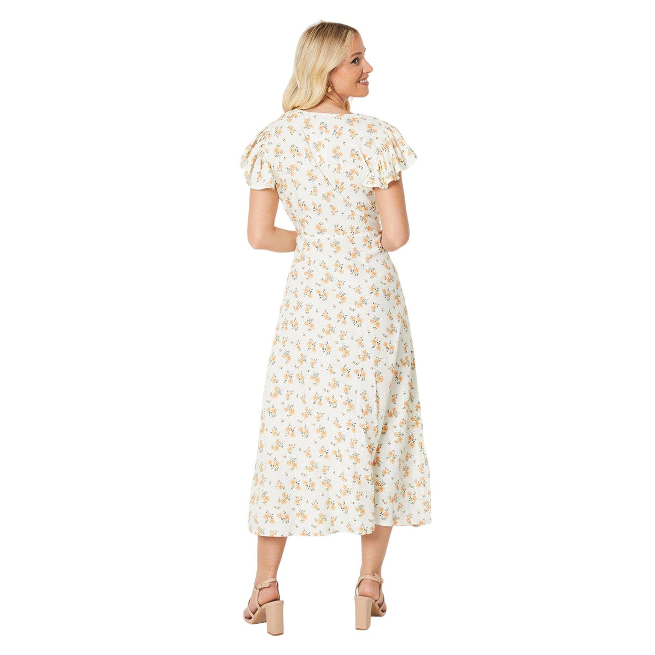 Ivory - Back - Dorothy Perkins Womens-Ladies Floral Frill Midi Dress