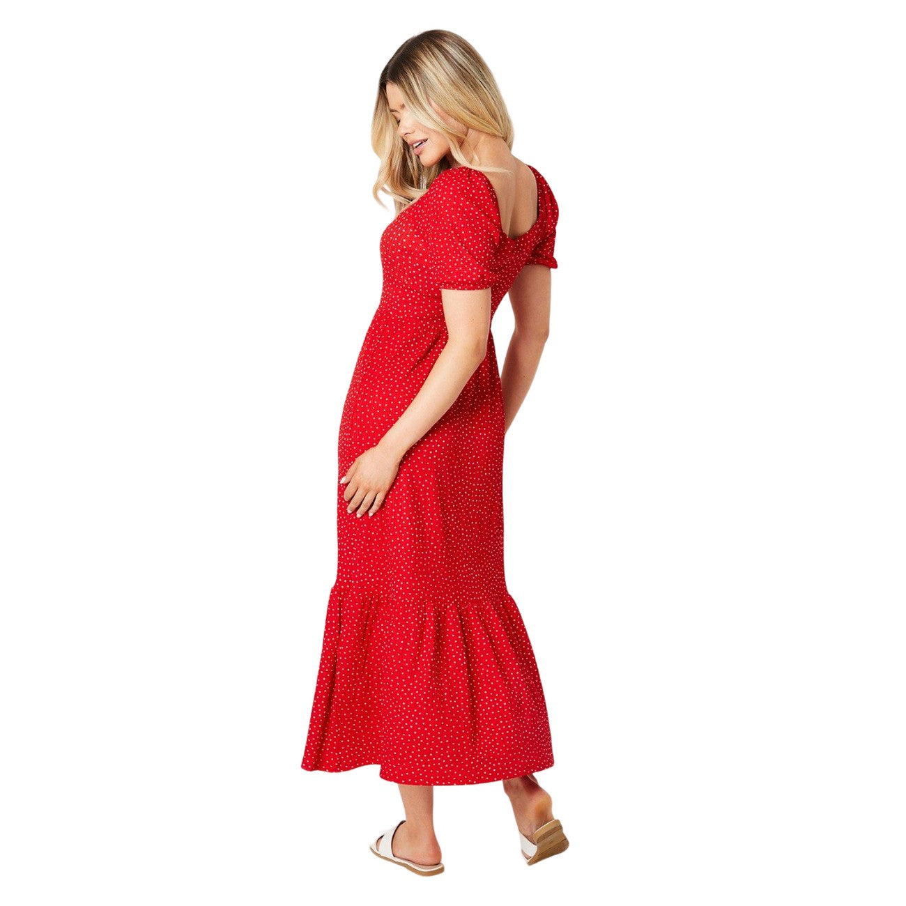 Red - Back - Dorothy Perkins Womens-Ladies Spotted Tiered Hem Midi Dress