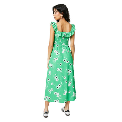 Green - Back - Dorothy Perkins Womens-Ladies Floral Shirred Petite Midi Dress