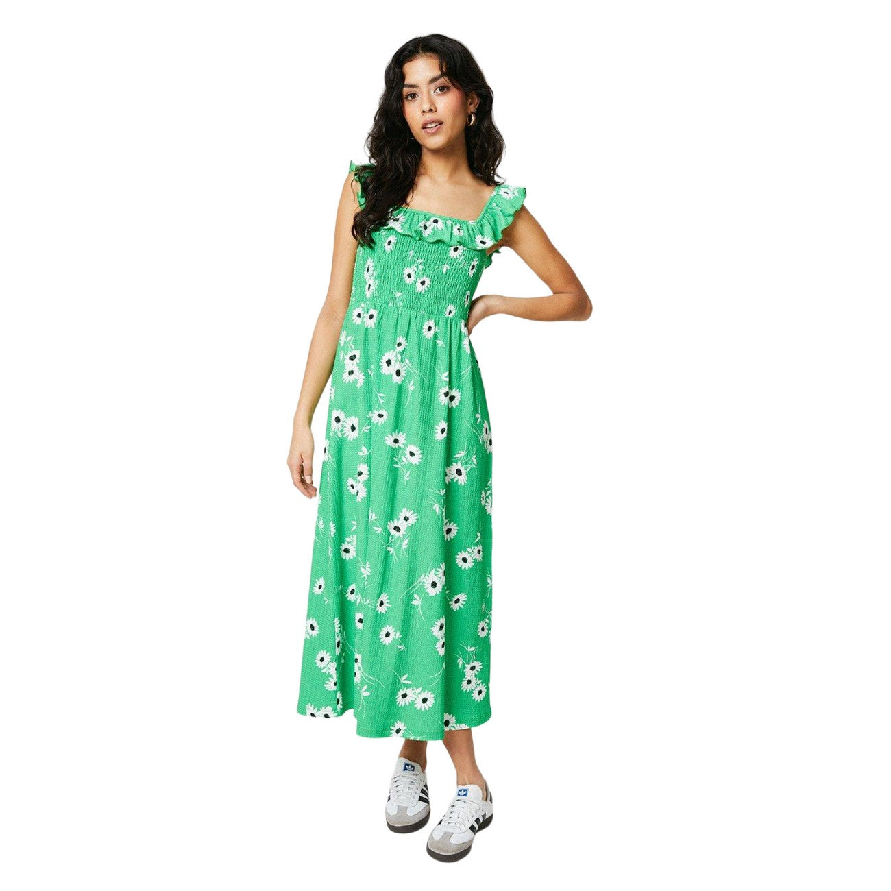 Green - Front - Dorothy Perkins Womens-Ladies Floral Shirred Petite Midi Dress